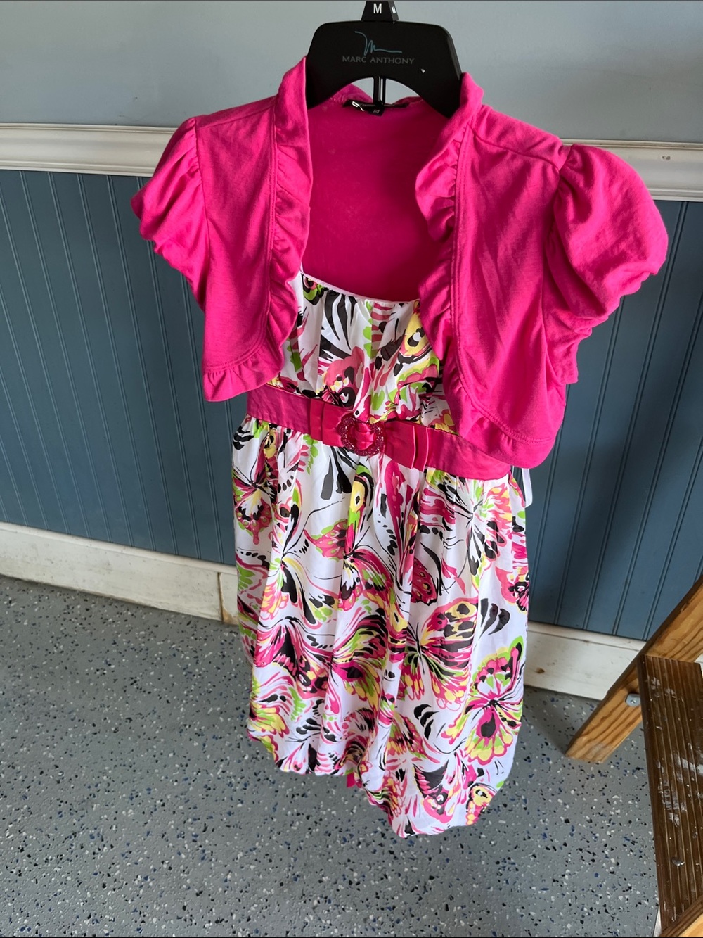 Hot Pink Floral Fit-and-Flare Dress with Bolero